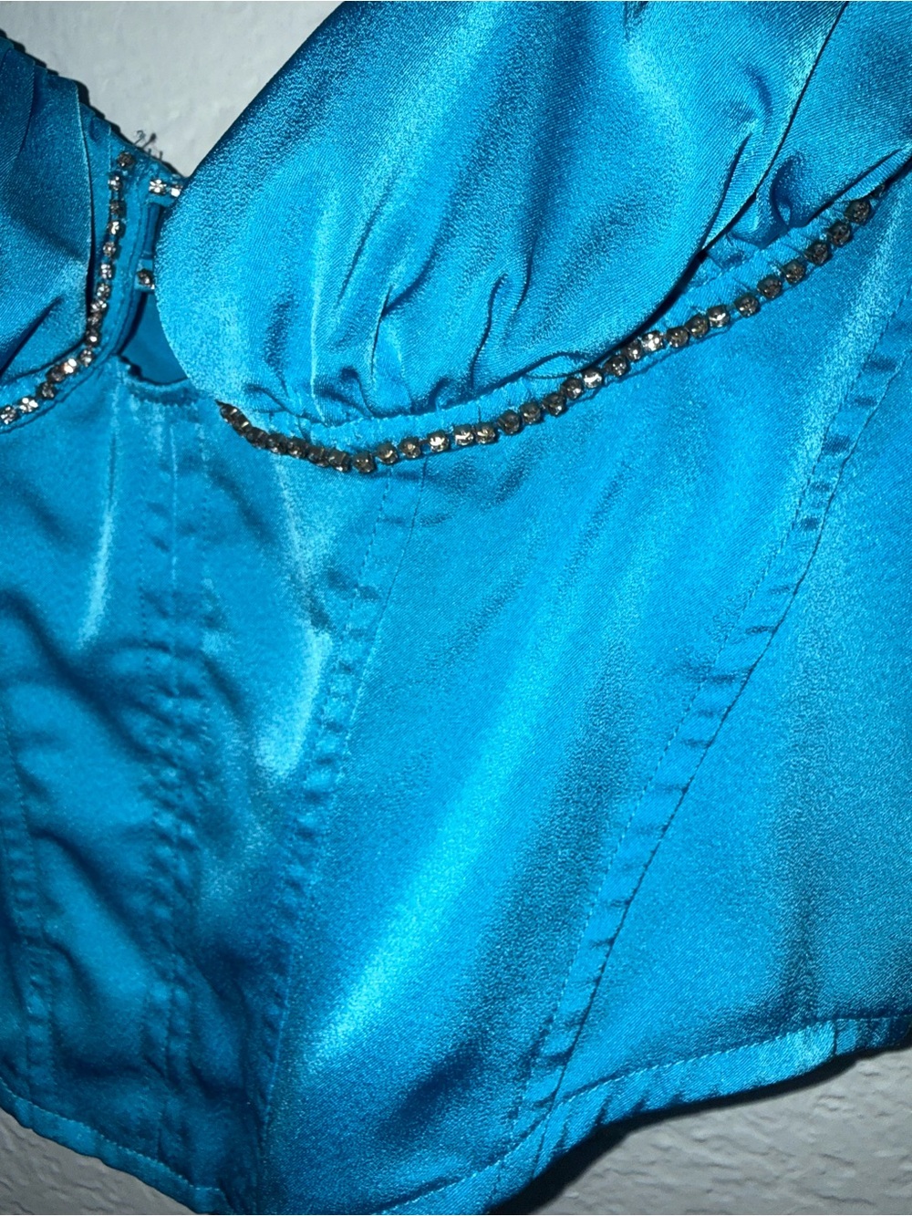 ASOS Teal Satin Padded Bustier with Rhinestone Trim